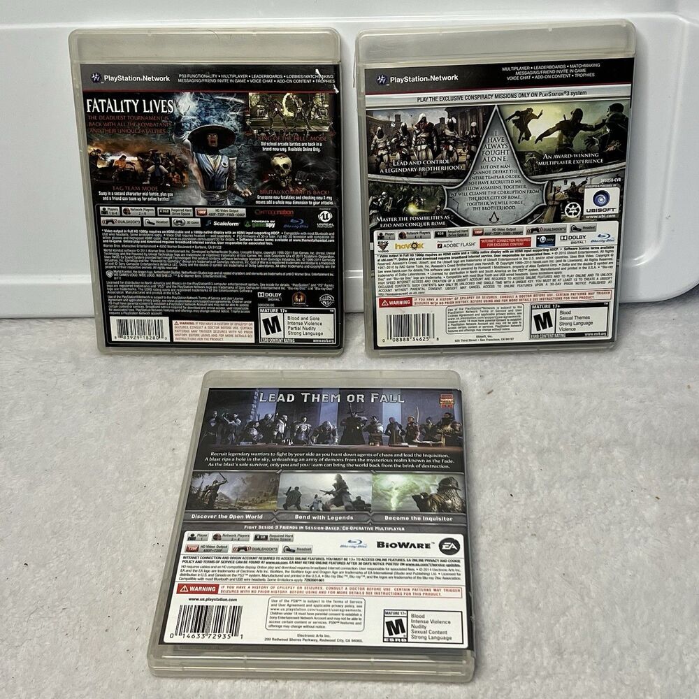 PS3 Mature 3 Game Lot Sony PlayStation 3 Mortal Kombat Assassin's Creed Tested - Picture 2 of 10